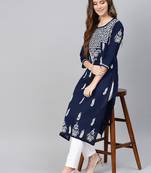 Navy-blue embroidered cotton chikankari-kurtis