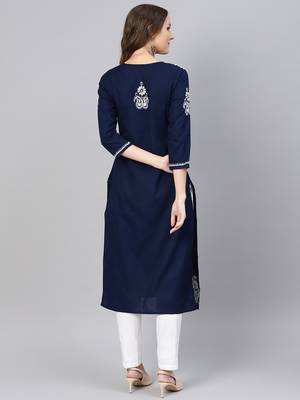 Navy-blue embroidered cotton chikankari-kurtis 2