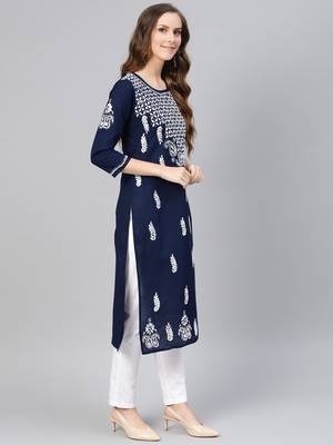 Navy-blue embroidered cotton chikankari-kurtis 3
