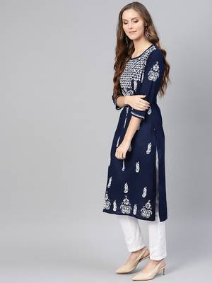 Navy-blue embroidered cotton chikankari-kurtis 4