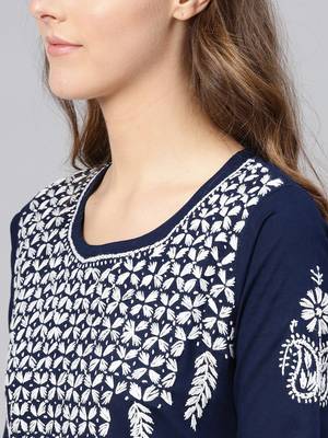 Navy-blue embroidered cotton chikankari-kurtis 5