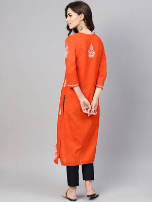 Orange embroidered cotton chikankari-kurtis 2
