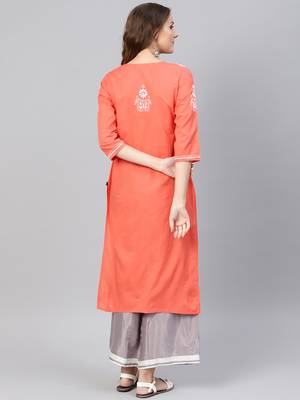 Peach embroidered cotton chikankari-kurtis 2