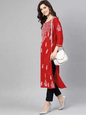 Red embroidered cotton chikankari-kurtis 1