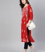 Red embroidered cotton chikankari-kurtis