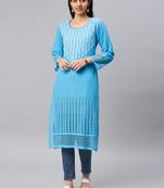 Blue embroidered cotton chikankari-kurtis