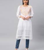White embroidered cotton chikankari-kurtis