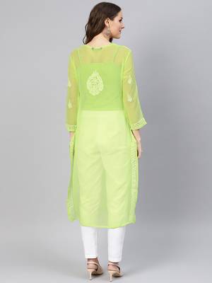 Lime embroidered georgette chikankari-kurtis 2