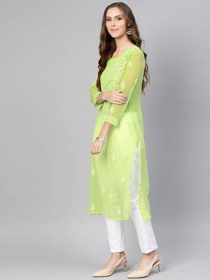 Lime embroidered georgette chikankari-kurtis 3