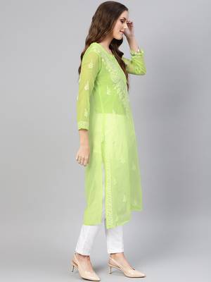 Lime embroidered georgette chikankari-kurtis 4