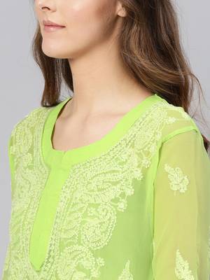 Lime embroidered georgette chikankari-kurtis 5