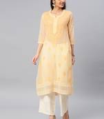 Beige embroidered georgette chikankari-kurtis