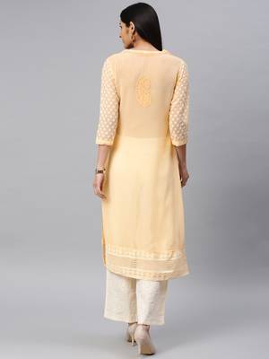 Beige embroidered georgette chikankari-kurtis 2