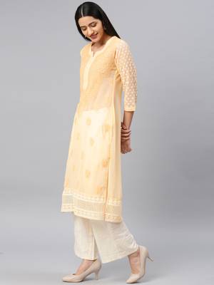 Beige embroidered georgette chikankari-kurtis 3