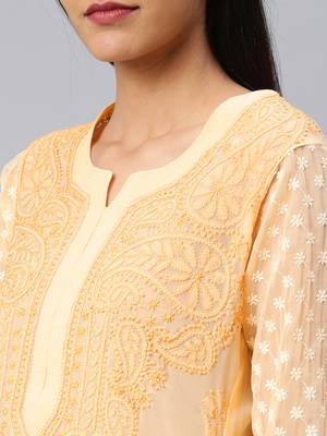 Beige embroidered georgette chikankari-kurtis 4