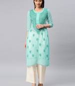Light-sky-blue embroidered georgette chikankari-kurtis