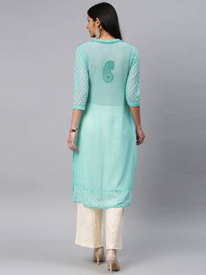 Light-sky-blue embroidered georgette chikankari-kurtis 2