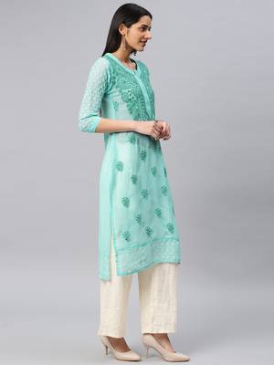Light-sky-blue embroidered georgette chikankari-kurtis 3