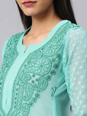 Light-sky-blue embroidered georgette chikankari-kurtis 4