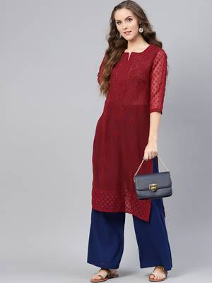 Maroon embroidered georgette chikankari-kurtis 1