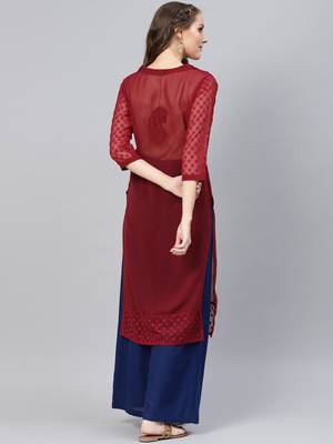 Maroon embroidered georgette chikankari-kurtis 2