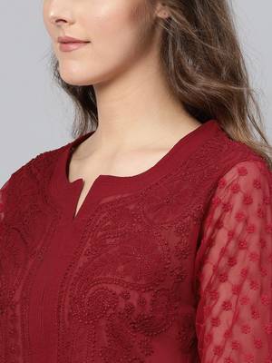 Maroon embroidered georgette chikankari-kurtis 5