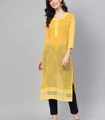 Mustard embroidered georgette chikankari-kurtis