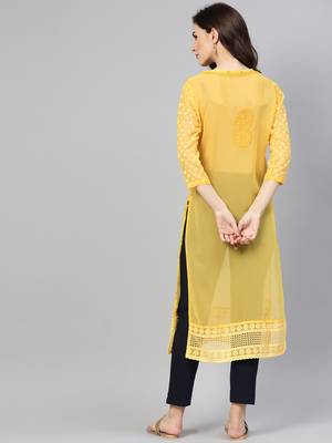 Mustard embroidered georgette chikankari-kurtis 2