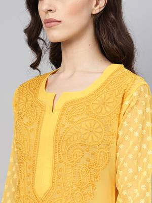 Mustard embroidered georgette chikankari-kurtis 5