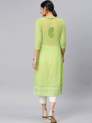 Olive embroidered georgette chikankari-kurtis 2