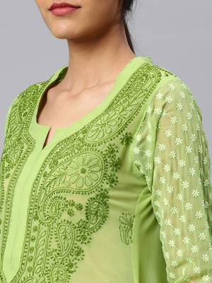 Olive embroidered georgette chikankari-kurtis 4