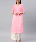 Pink embroidered georgette chikankari-kurtis