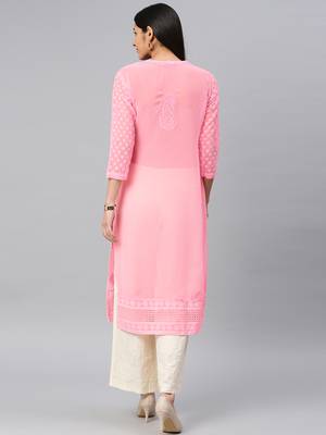 Pink embroidered georgette chikankari-kurtis 2