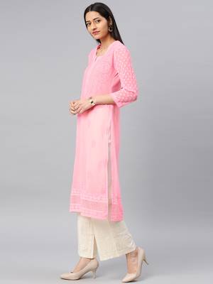 Pink embroidered georgette chikankari-kurtis 3