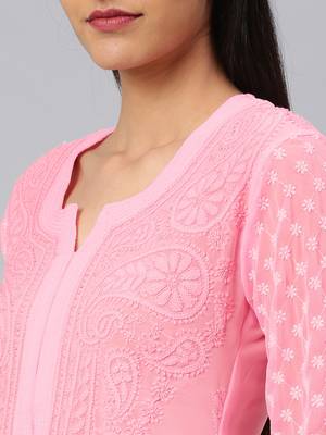 Pink embroidered georgette chikankari-kurtis 4