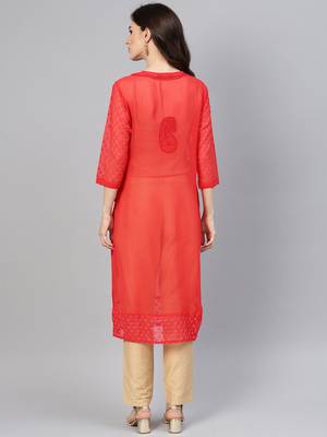 Red embroidered georgette chikankari-kurtis 2