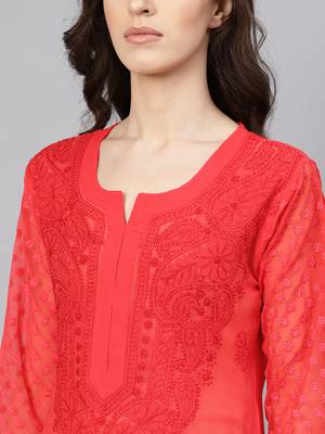 Red embroidered georgette chikankari-kurtis 5