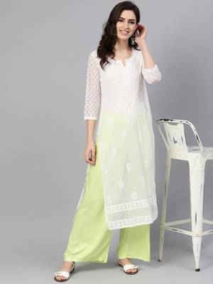 White embroidered georgette chikankari-kurtis 1