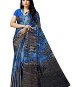 Blue printed satin saree with blouse