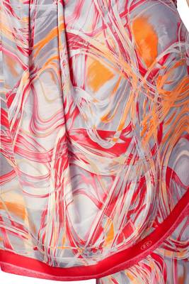 Red printed satin saree with blouse 3