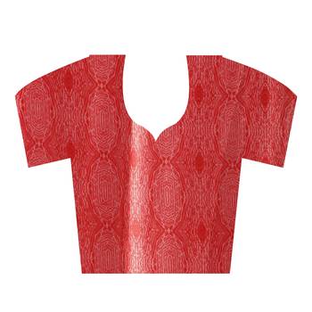 Red printed satin saree with blouse 4