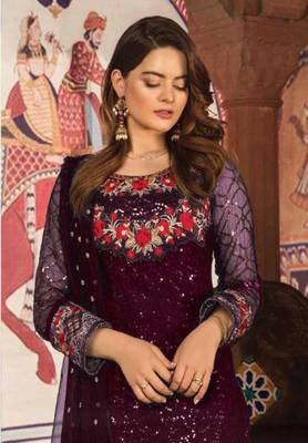 Purple embroidered georgette salwar 2