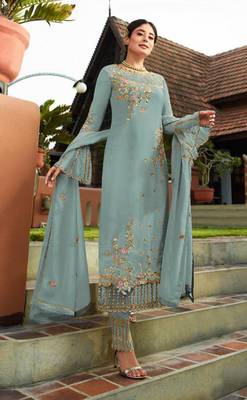 Sky-blue embroidered faux georgette salwar 1