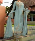 Sky-blue embroidered faux georgette salwar