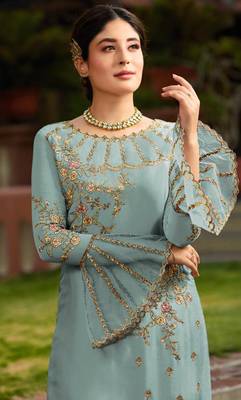 Sky-blue embroidered faux georgette salwar 2