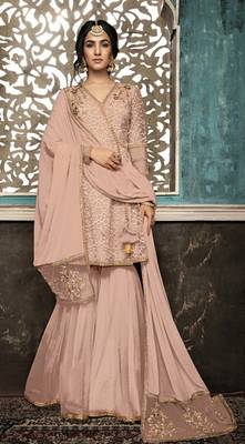 Beige embroidered net salwar 1