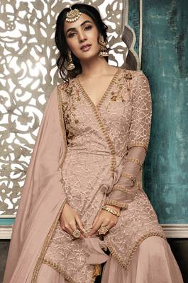 Beige embroidered net salwar 2
