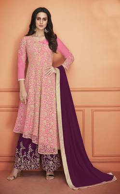 Pink embroidered net salwar 1
