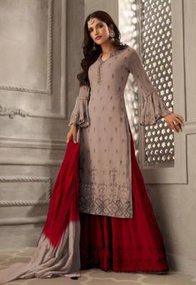 Beige embroidered faux georgette salwar 1