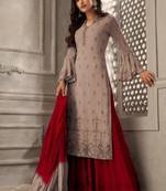 Beige embroidered faux georgette salwar